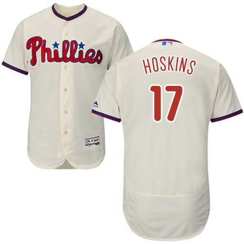 Phillies #17 Rhys Hoskins Cream Flexbase Authentic Collection Stitched MLB Jersey - Click Image to Close